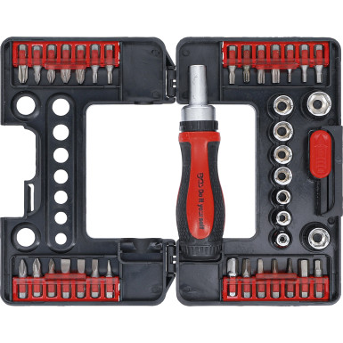 BGS Bit-/Steckschlüssel-Einsatz-Satz mit Ratschen-Drehgriff für Bits, umschaltbar 38-tlg BGS Do it yourself 20138