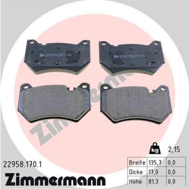 ZIMMERMANN Bremsbelagsatz, Scheibenbremse | 22958.170.1
