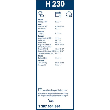 BOSCH | Wischerblatt H230 | TWIN-Standard | 3397004560