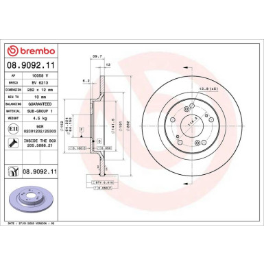 Bremsscheibe HA | HONDA | 08.9092.11