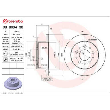 40 482 011 Bremsscheibe HA CITROEN Jumper,FIAT,PEUGEOT 94 PRIME LINE 08.8094.30