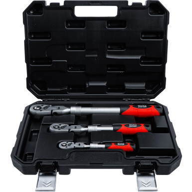 BGS Umschaltknarren-Satz ausziehbar, abwinkelbar Abtrieb Außenvierkant 6,3 mm (1/4 ) - 10 mm (3/8 ) - 12,5 mm (1/2 ) 3-tlg BGS Do it yourself 72114