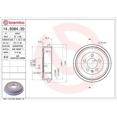BREMBO Bremstrommel | 14.9384.20