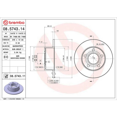 12 482 009 Bremsscheibe HA AUDI 100,A6,VW Passat,SKODA 91 PRIME LINE - UV Coated 08.5743.11