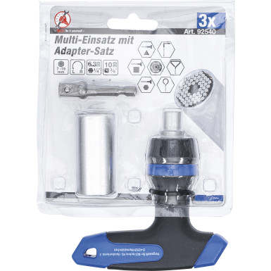 BGS Multi-Einsatz mit Adapter-Satz mit Ratschen-T-Griff, umschaltbar 3-tlg BGS Do it yourself 92540