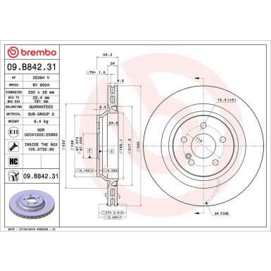BREMBO Bremsscheibe 09.B842.31 PRIME LINE - UV Coated