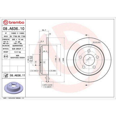 99 482 007 Bremsscheibe HA JEEP Cherokee,Wrangler 01 PRIME LINE - UV Coated 08.A636.11