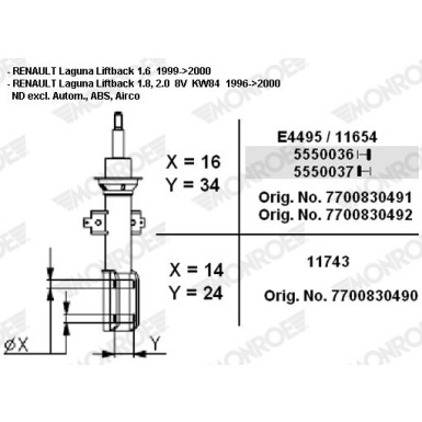 MONROE ORIGINAL-Öldämpfer VA | RENAULT Laguna 99-00 | 11743