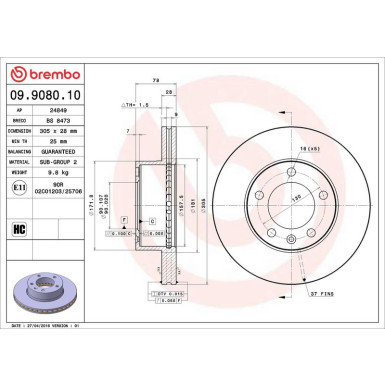 10 481 033 Bremsscheibe VA OPEL Movano,RENAULT,NISSAN 98 PRIME LINE 09.9080.10