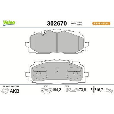 VALEO Bremsbeläge 302670
