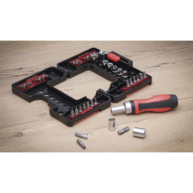 BGS Bit-/Steckschlüssel-Einsatz-Satz mit Ratschen-Drehgriff für Bits, umschaltbar 38-tlg BGS Do it yourself 20138