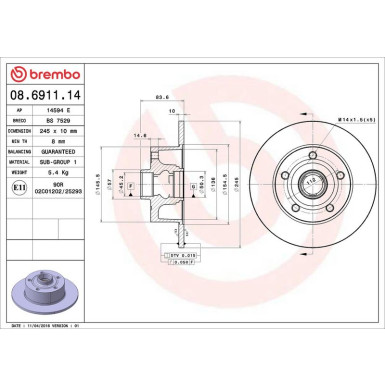 12 482 012 Bremsscheibe HA | AUDI A4 95 | 08.6911.14