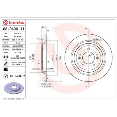 Bremsscheibe HA | HYUNDAI Nexo 18 | 08.D430.11