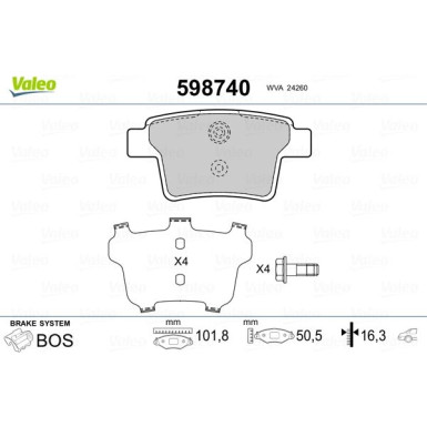 VALEO Bremsbeläge 598740