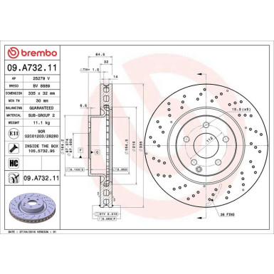 15 481 069 Bremsscheibe VA MERCEDES W221 05 PRIME LINE - UV Coated 09.A732.11