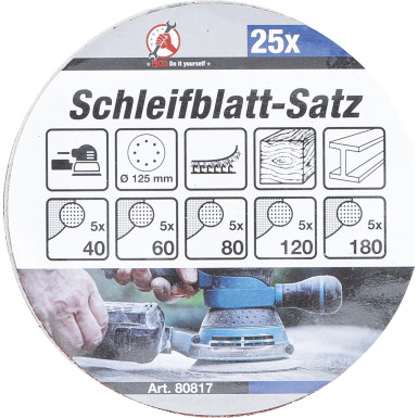 BGS Schleifblatt-Satz für Exzenterschleifer | Ø 125 mm | K 40 - 180 | 25-tlg | 80817