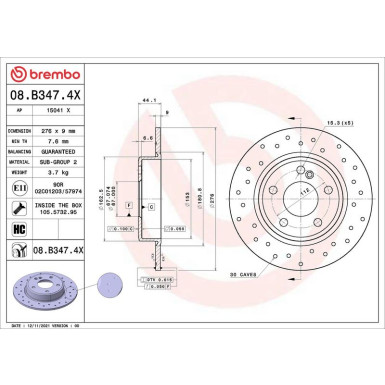 BREMBO Bremsscheibe XTRA HA | MERCEDES A,B-Klasse,CLA 11 | 08.B347.4X BREMBO Bremsscheibe XTRA HA | MERCEDES A,B-Klasse,CLA 11 | 08.B347.4X