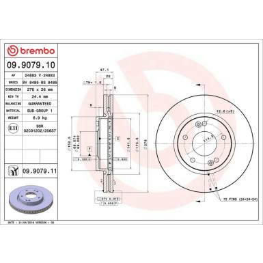 80 481 004 Bremsscheibe VA HYUNDAI Santa Fe,Trajet 00 PRIME LINE - UV Coated 09.9079.11 80 481 004 Bremsscheibe VA HYUNDAI Santa Fe,Trajet 00 PRIME LINE - UV Coated 09.9079.11
