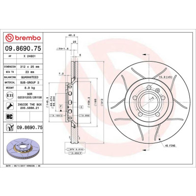 12 481 030M Bremsscheibe VA Brembo Max AUDI A4,A6,VW Passat,SEAT,SKOD 96 XTRA LINE - Max 09.8690.75