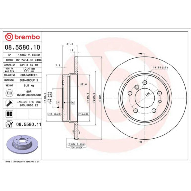 11 482 013 Bremsscheibe HA BMW E31,E38 90 PRIME LINE - UV Coated 08.5580.11