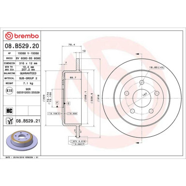 99 482 004 Bremsscheibe HA JEEP Wrangler 06 PRIME LINE - UV Coated 08.B529.21