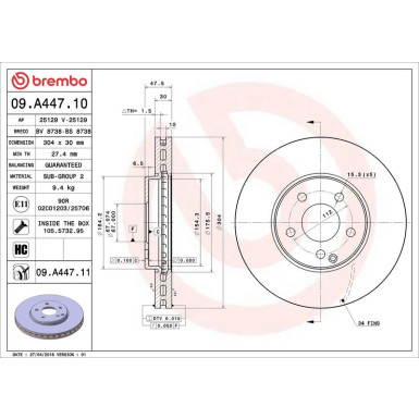 15 481 080 Bremsscheibe VA MERCEDES W211,S211 03 PRIME LINE - UV Coated 09.A447.11 15 481 080 Bremsscheibe VA MERCEDES W211,S211 03 PRIME LINE - UV Coated 09.A447.11