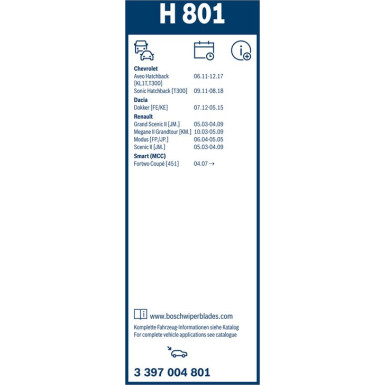 BOSCH | Wischerblatt H801 | TWIN-Standard | 3397004801