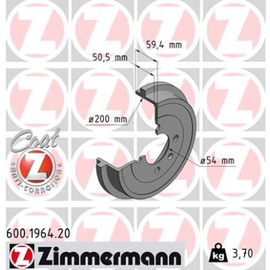 ZIMMERMANN Bremstrommel | 600.1964.20