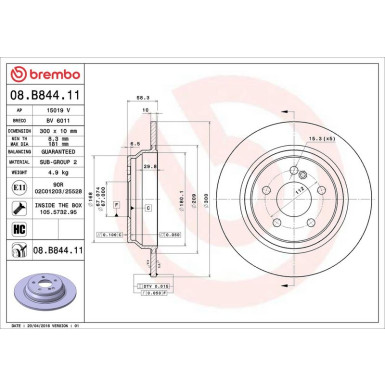 15 482 049 Bremsscheibe HA MERCEDES SL350 03 PRIME LINE - UV Coated 08.B844.11 15 482 049 Bremsscheibe HA MERCEDES SL350 03 PRIME LINE - UV Coated 08.B844.11