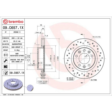 BREMBO Bremsscheibe XTRA VA | PEUGEOT 308 13 | 09.C657.1X