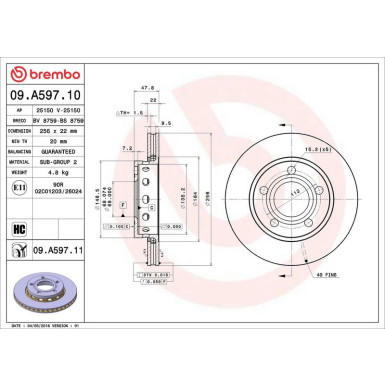 12 482 019 Bremsscheibe HA | AUDI S4,VW Passat 97 | 09.A597.11