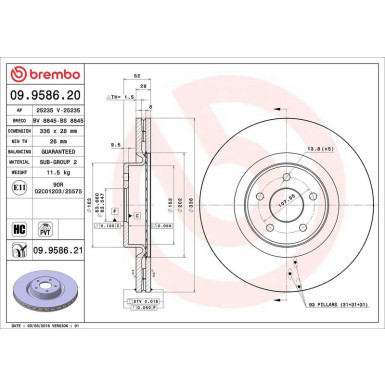 51 481 060 Bremsscheibe VA FORD Focus RS 09 PRIME LINE - UV Coated 09.9586.21