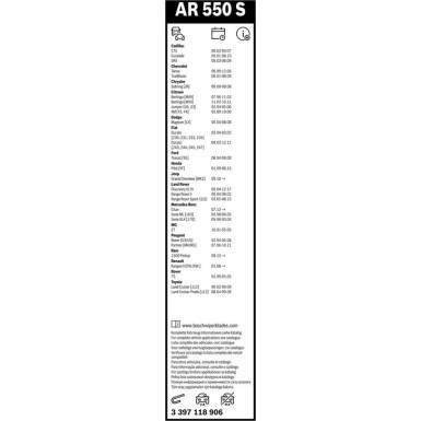Scheibenwischer Aerotwin AR550S BOSCH | AUDI A4 A6 Rover 75 | 3397118906