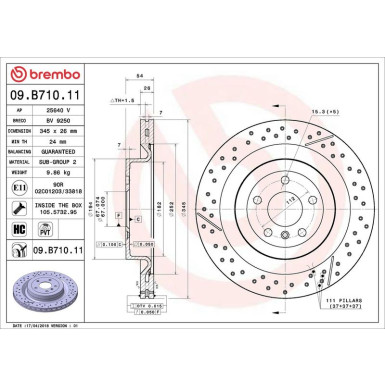 Bremsscheibe HA MERCEDES M, GL-Klasse 11 PRIME LINE - UV Coated 09.B710.11