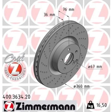 ZIMMERMANN Bremsscheibe 400.3634.20 Coat Z