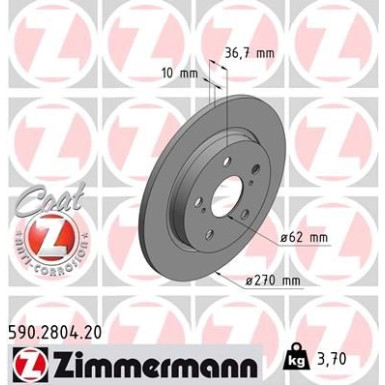 ZIMMERMANN Bremsscheibe | 590.2804.20