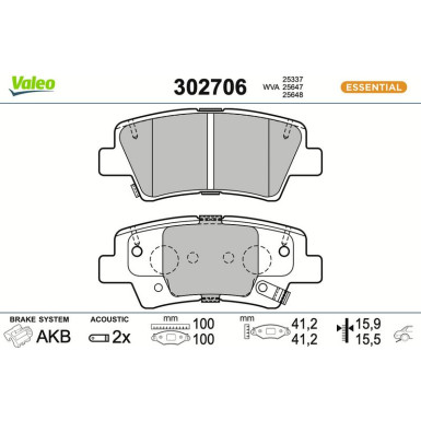 VALEO Bremsbeläge 302706