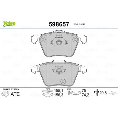 VALEO Bremsbeläge 598657 VALEO Bremsbeläge 598657