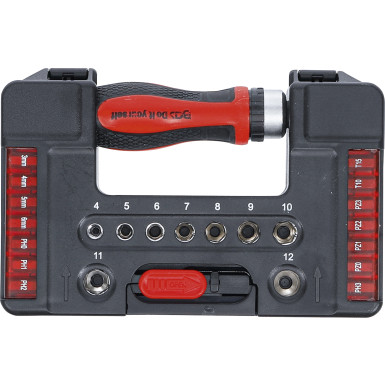 BGS Bit-/Steckschlüssel-Einsatz-Satz mit Ratschen-Drehgriff für Bits, umschaltbar 38-tlg BGS Do it yourself 20138