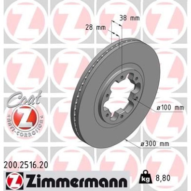 ZIMMERMANN Bremsscheibe | 200.2516.20