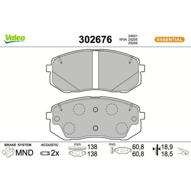VALEO Bremsbeläge 302676