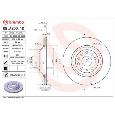 17 482 018 Bremsscheibe HA AUDI,SEAT,SKODA,VW Golf VI,VII 06 PRIME LINE - UV Coated 09.A200.11