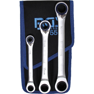 BGS Ratschen-Ringschlüssel-Satz | umschaltbar | """"4-in-1"""" | 3-tlg | 1556