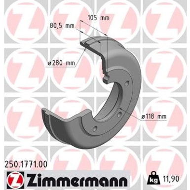 ZIMMERMANN Bremstrommel | 250.1771.00