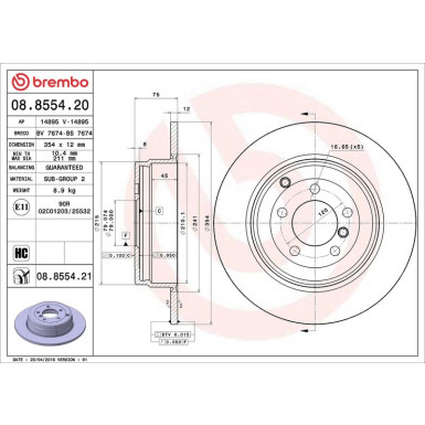 52 482 009 Bremsscheibe HA LAND ROVER Range Rover 02 PRIME LINE - UV Coated 08.8554.21