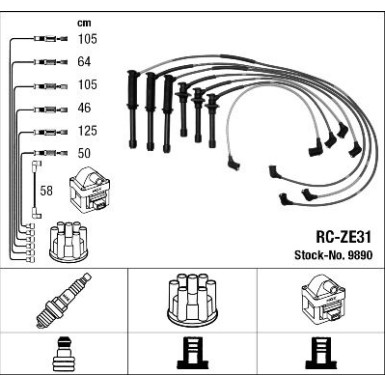 RC-ZE31 NGK | Zündkabelsatz | MAZDA XEDOS 6 (CA) 2.0 V6,6.94 | 9890