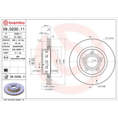 BREMBO Bremsscheibe 09.D230.11 PRIME LINE - UV Coated