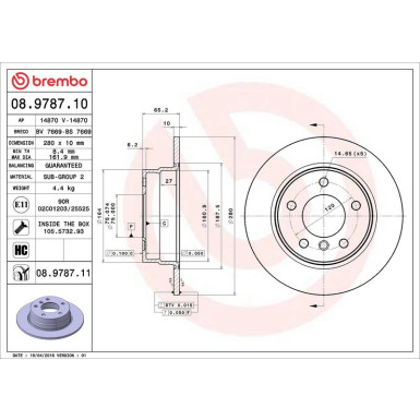 11 482 042 Bremsscheibe HA BMW E81 04 PRIME LINE - UV Coated 08.9787.11