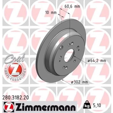 ZIMMERMANN Bremsscheibe 280.3182.20 Coat Z