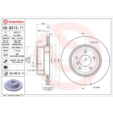 11 482 066 Bremsscheibe HA BMW 5 (E60) PRIME LINE - UV Coated 09.B313.11